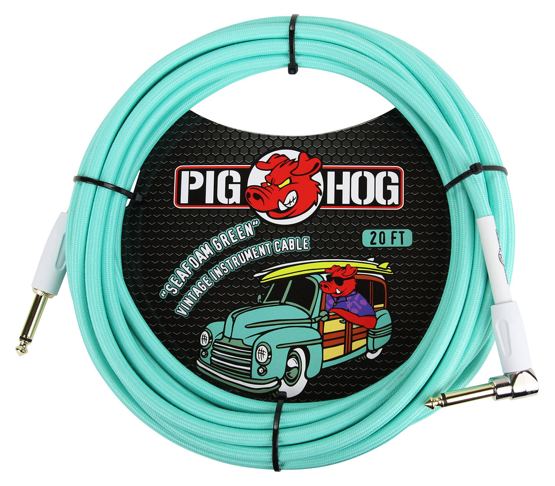 Pig Hog Gitarren-Instrumentenkabel, rechtwinklig, 6,35 mm auf 6,35 mm Seafoam Green 20 feet Meeressc