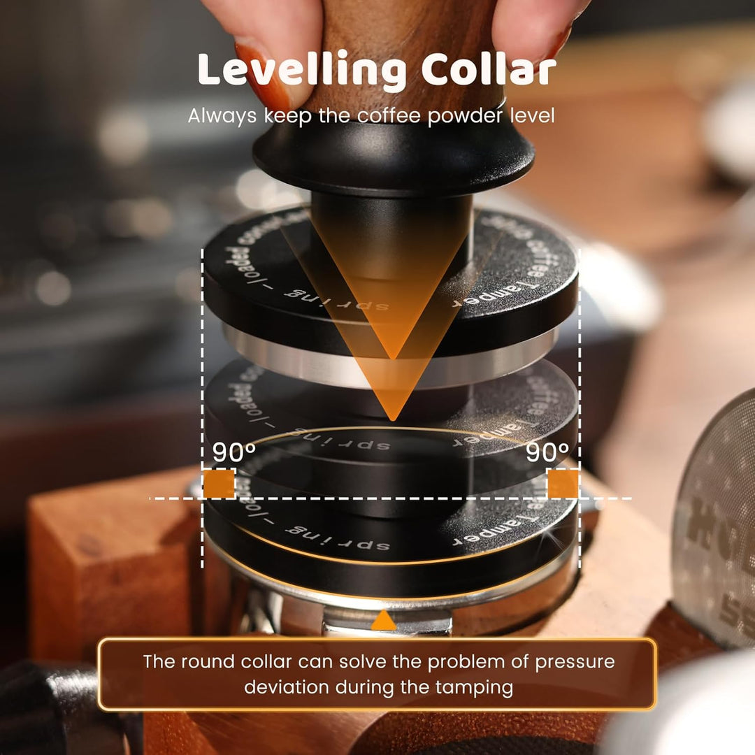 Tamper 54mm, 30lbs Druckregulierend Espresso Tamper, Hozl Kaffee Tamper für Sage, Walnuss Griff