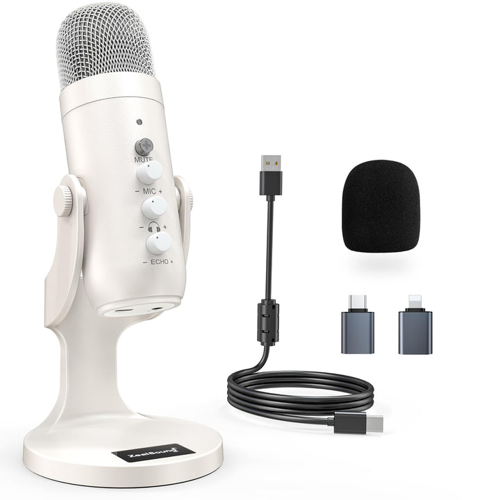 zealsound USB Mikrofon mit Rauschunterdrückung, Mute, Echo & Gain, für PC, Mac, iPhone, Android, PS4