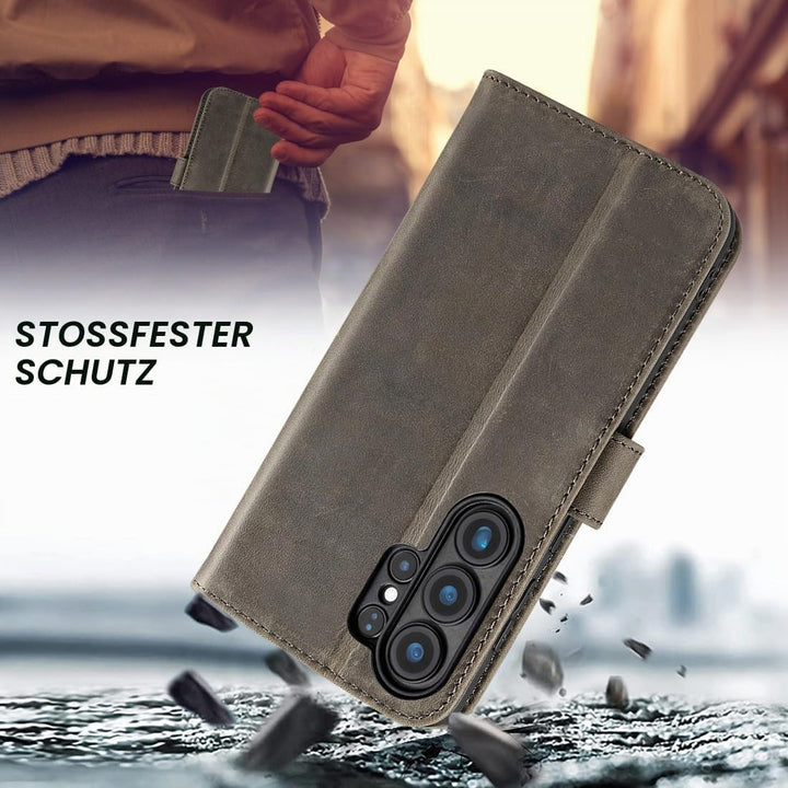 LENSUN Lederhülle für Samsung Galaxy S26 Ultra, Handyhülle [Echtes Leder][RFID Schutz][Kartenfach] E
