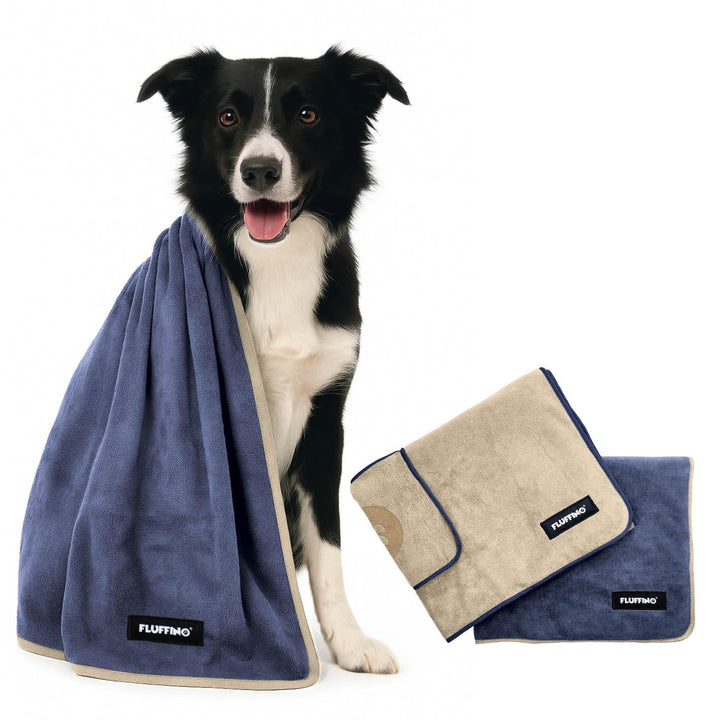 FLUFFINO® 2er Set Hundehandtuch 120 x 70 cm für mittelgrosse & grosse Hunde, extrem saugfähig & weic