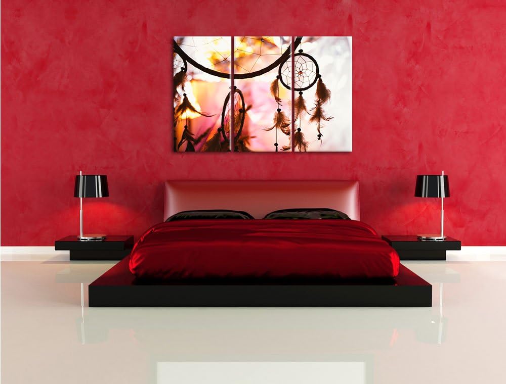 Pixxprint Traumfänger bei Sonnenuntergang als Leinwandbild - Grösse: 3-Teilig (120x80cm) - Wandbild