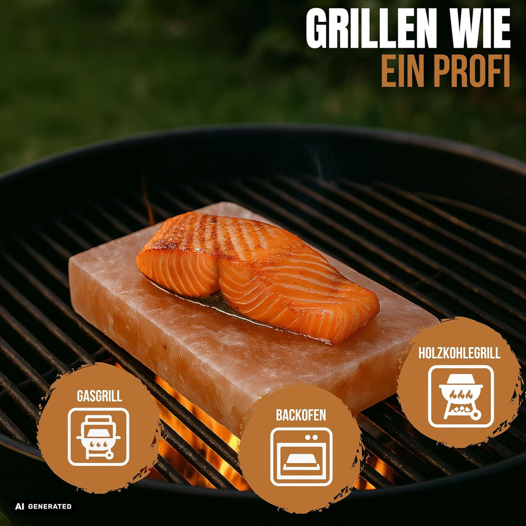 Salzstein Grill 2er Set mit Geschenkverpackung - BBQ Grillstein aus Gebirgssalz für intensiven Gesch
