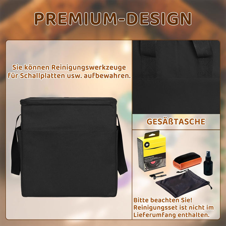 Vinyl-Schallplatten-Aufbewahrungsbox mit Reissverschlüsse, Klappbare Plattenkoffer für LP-Schallplat