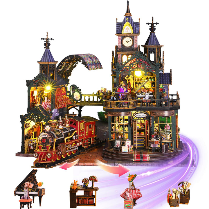 Mostop DIY Miniatur-Puppenhaus-Bausatz, Holz-Puppenhaus-Bausatz, Miniaturhaus-Bausatz mit LED-Beleuc