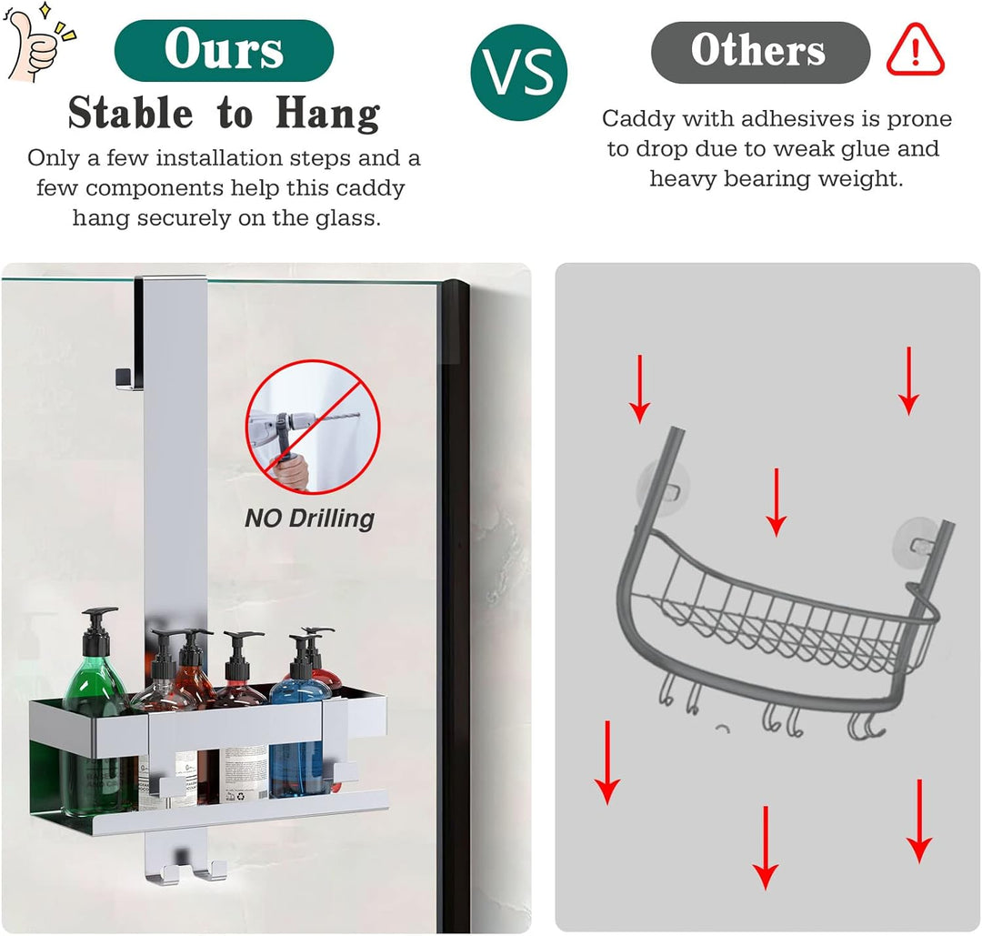 Emibele Duschablage zum Hängen, Edelstahl Duschablage ohne Bohren, Badregal ohne Bohren mit Haken, S