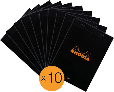 Rhodia 166009C - Packung mit 10 Notizblöcken No.16, DIN A5 80 Blätter liniert mit Rand 80g, Schwarz,