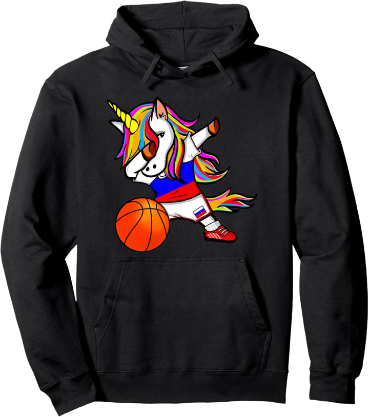 Dabbing Unicorn Einhorn Russland Basketball Russische Flagge Pullover Hoodie
