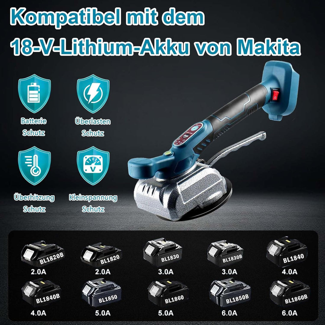 Fliesenvibrationsmaschine für Makita 18v, Fliesenleger-Vibrationsgerät mit 4,7" Saugnapf, 5 Gänge, e