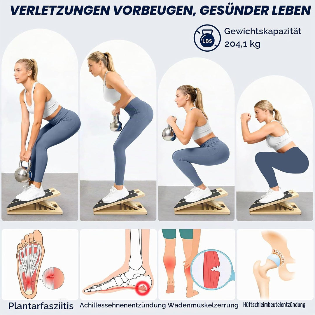 Wadendehner Schrägbrett aus Holz, Slant Board mit 5 Neigungswinkel, Professionelles Wadendehner für