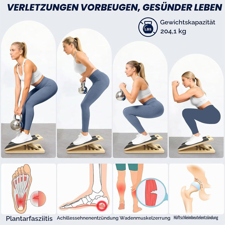 Wadendehner Schrägbrett aus Holz, Slant Board mit 5 Neigungswinkel, Professionelles Wadendehner für