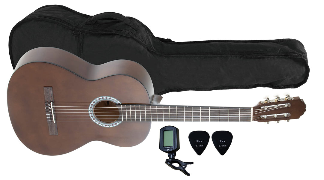 GEWApure Konzertgitarre BASIC SET 3/4 walnussfarbig, mit Tasche, ClipTuner und 2 Plektren 3/4 Set wa