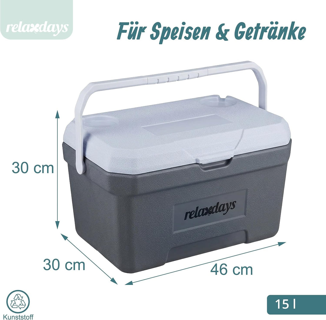Relaxdays Kühlbox, 15 l, mit Kühlakku &amp; Griff, Camping, Picknick, ohne Strom, HBT 30 x 46 x 30 cm, I