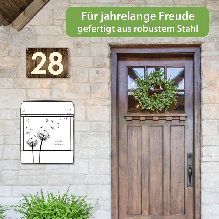 banjado® Design Briefkasten personalisiert mit Motiv Pusteblume 2 39x47x14cm & 2 Schlüssel - Briefka