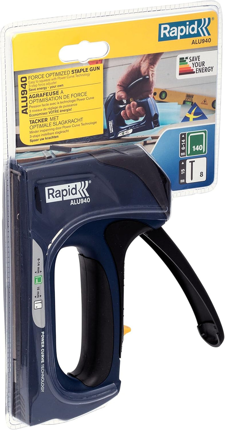 Rapid Handtacker ALU940 für Holz und Folien, 65 % leichter auszulösen, für Klammern Typ 140, 6-14mm