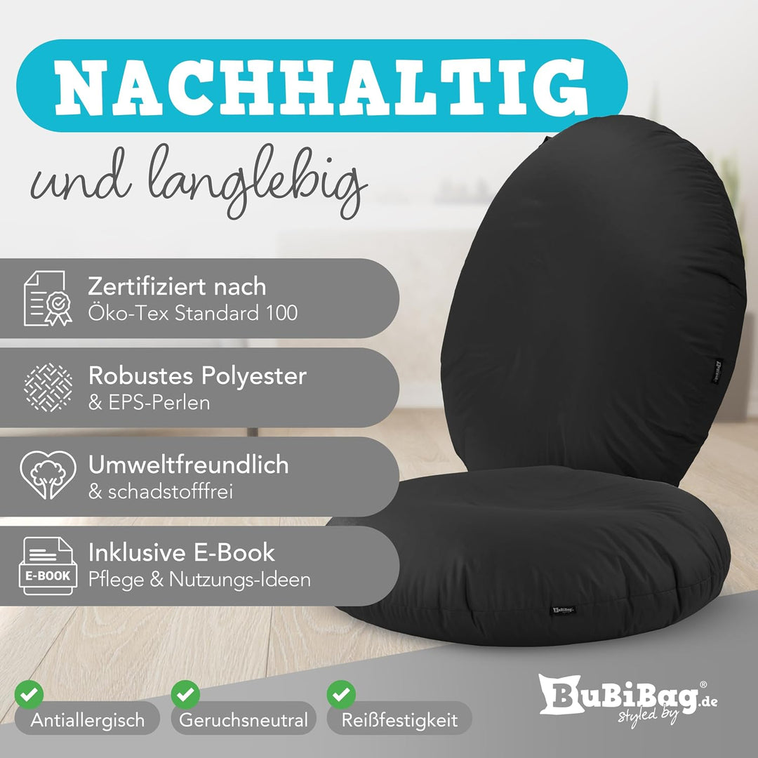 BuBiBag 2in1 Sitzsack L - XXL mit Füllung für Kinder &amp; Erwachsene, Gaming Beanbag &amp; Bodenkissen für