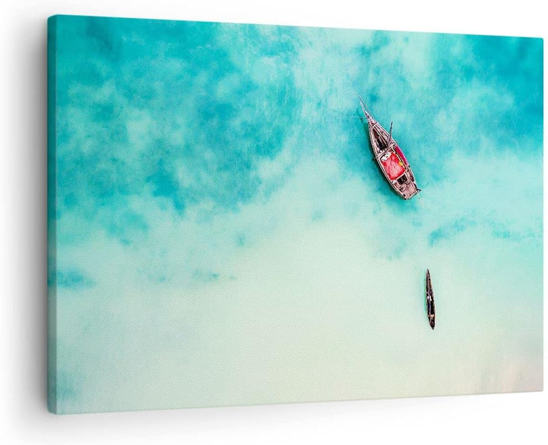 ARTTOR Bilder auf Leinwand Insel Boot Schiff Ozean Leinwandbild 70x50cm Wandbilder Dekoration Wohnzi