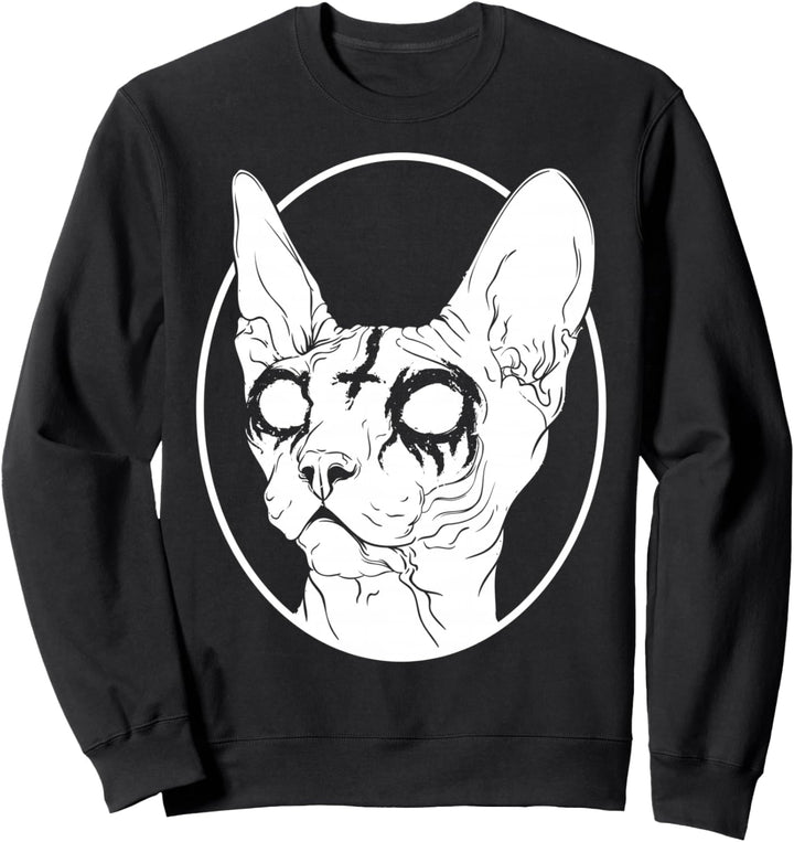 Schwarze Sphynx-Katze aus Metall | Pastell Gothic und Death Metal Sweatshirt