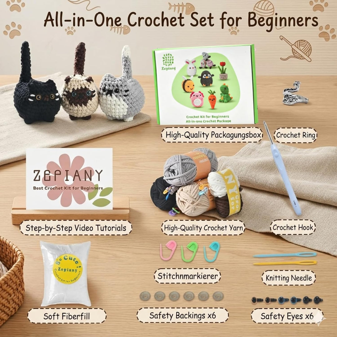 Haelyze Häkelset für Anfänger, Häkelset Tiere, Amigurumi Komplettset mit Schritt-für-Schritt Video-T