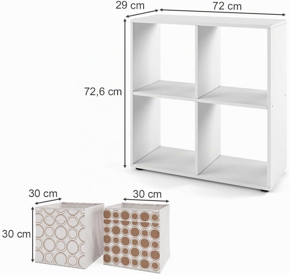 Vicco Raumteiler Tetra, Weiss, 72 x 72.6 cm mit 4 Faltboxen Opt.2 Raumteiler 73x72 cm mit Faltbox Re