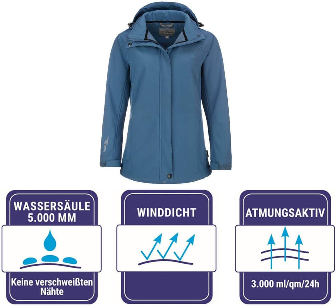 Blue Wave Damen Softshelljacke Bente mit Fleece-Innenfutter - Jacke mit abnehmbarer Kapuze 42 steel