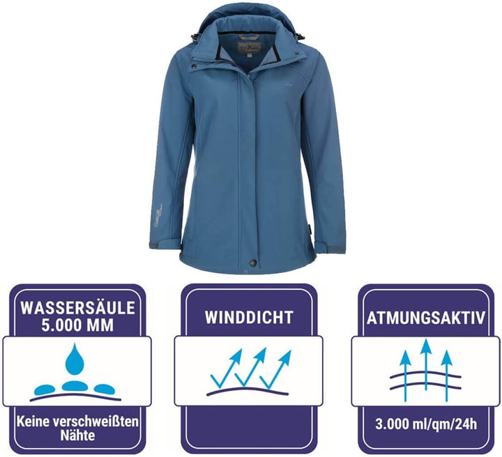 Blue Wave Damen Softshelljacke Bente mit Fleece-Innenfutter - Jacke mit abnehmbarer Kapuze 42 steel