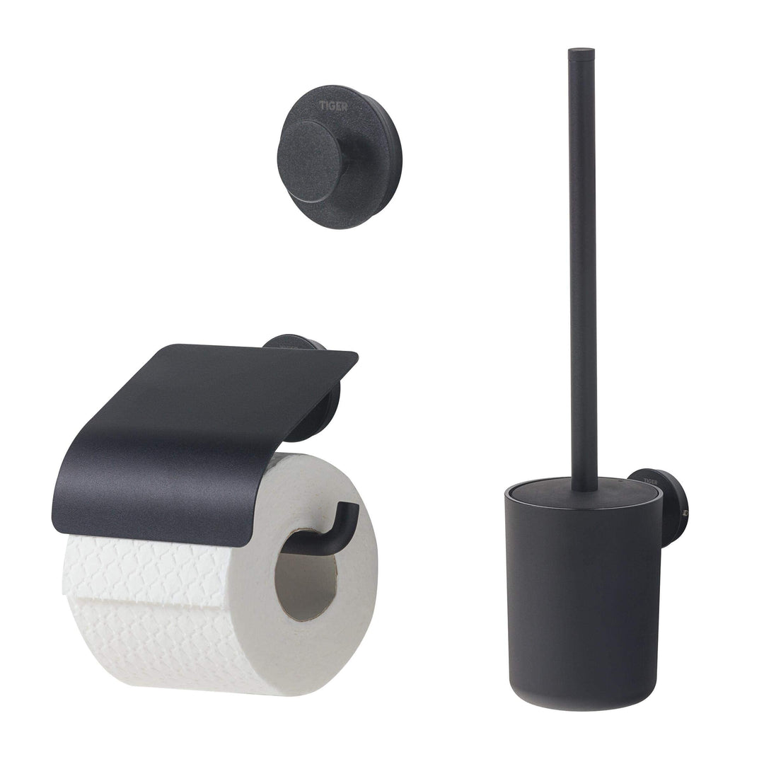 Tiger Urban Badaccessoire-Set, 3-teilig, bestehend aus Toilettenpapierhalter mit Deckel zur Wandmont