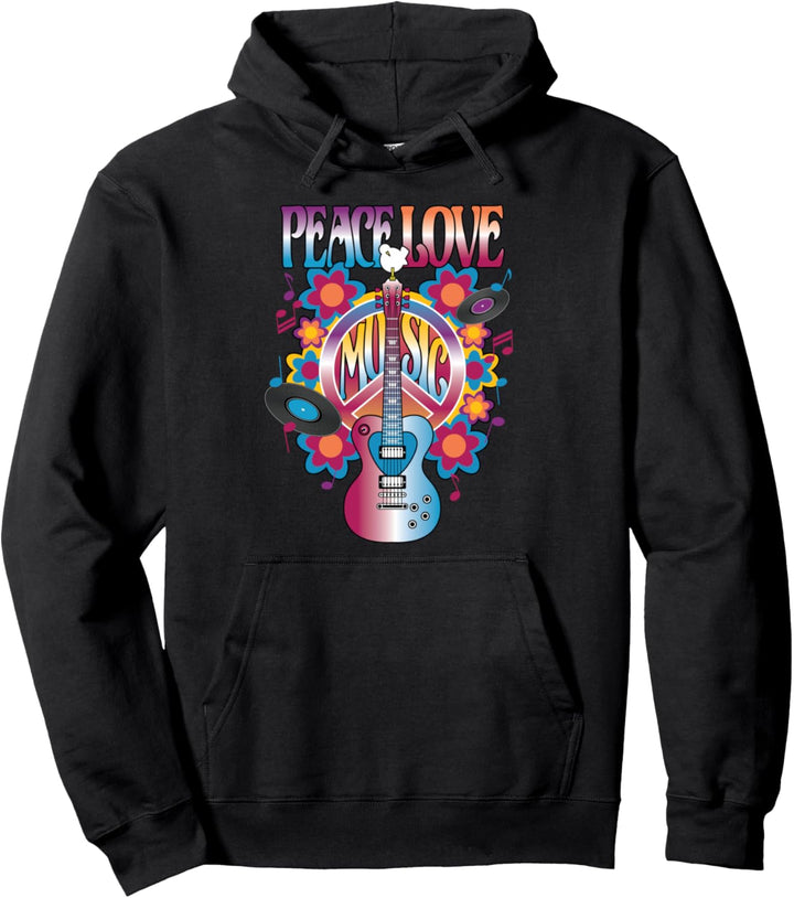 PEACE LOVE & MUSIC Rock Gitarre Retro Vinyl Disc Tauben Icon Pullover Hoodie