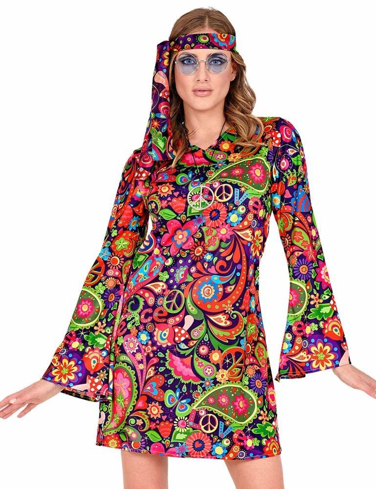 W WIDMANN MILANO Party Fashion - Kostüm Hippie, Blumenkleid und Stirnband, Flower Power, 70s, Faschi