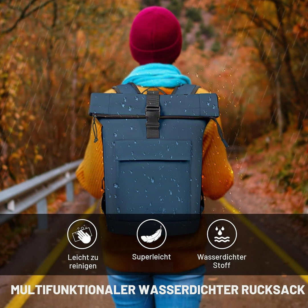 Lekeinchi Rolltop Rucksack Damen &amp; Herren, Elegant Laptop Rucksack Wasserdicht mit 17 Zoll Laptopfac