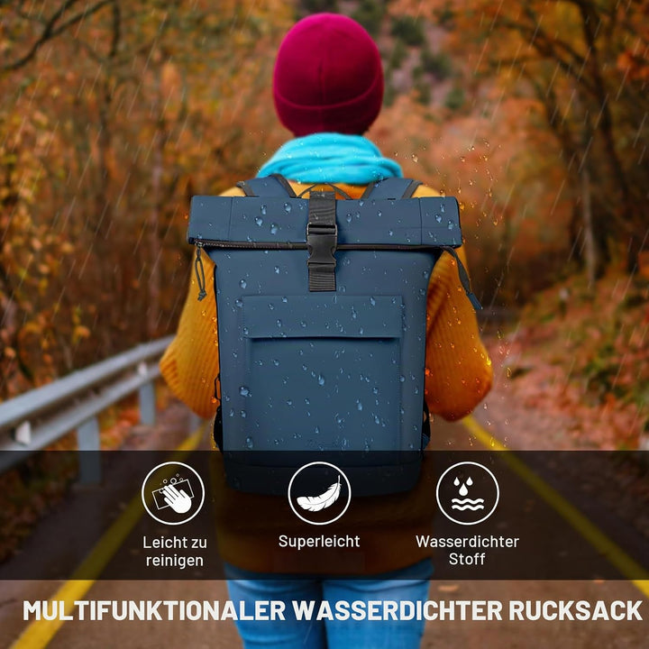 Lekeinchi Rolltop Rucksack Damen &amp; Herren, Elegant Laptop Rucksack Wasserdicht mit 17 Zoll Laptopfac