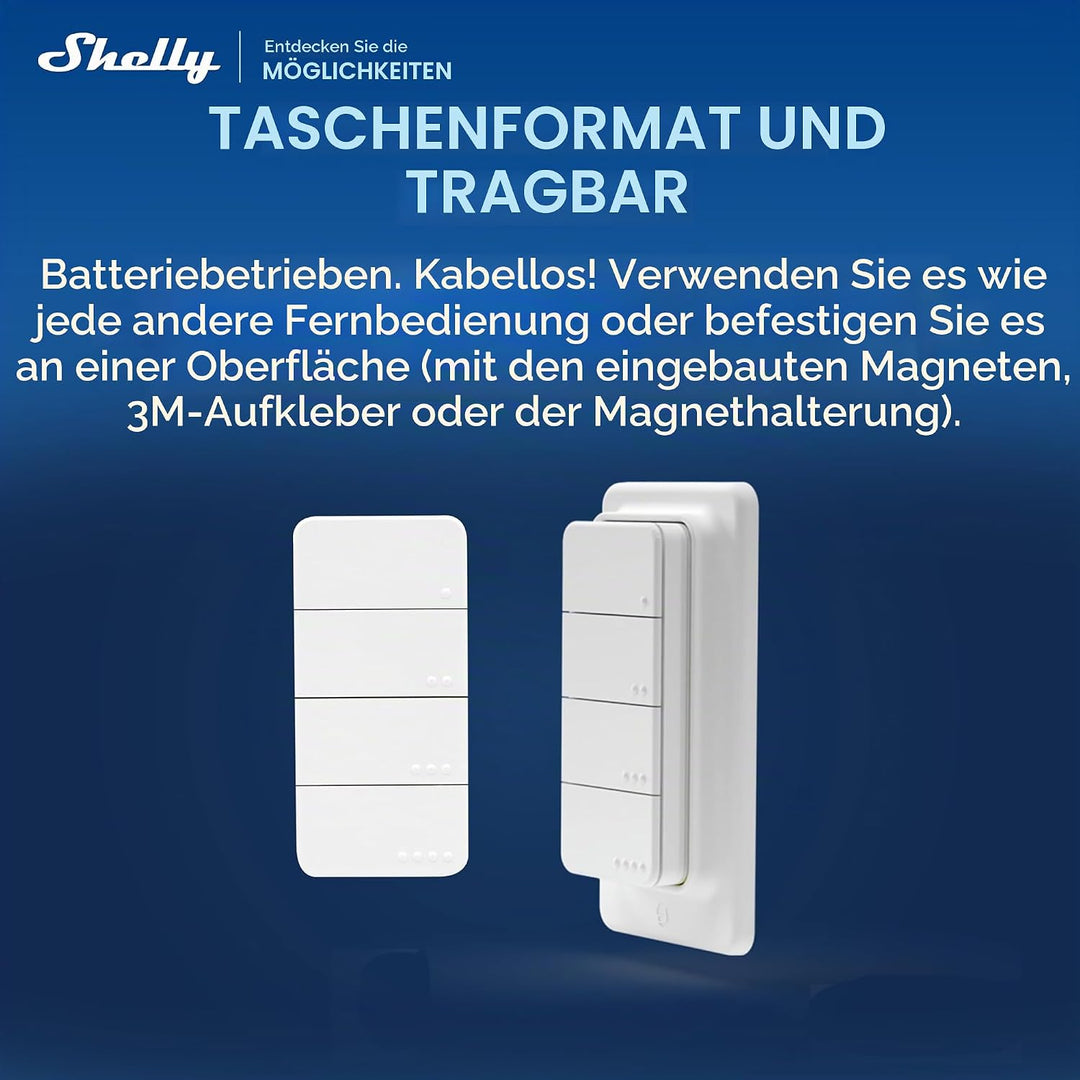 Shelly BLU RC Button 4 ZB - Bluetooth &amp; Zigbee Smart Fernbedienung mit vier Tasten, Mehrfachklicks,