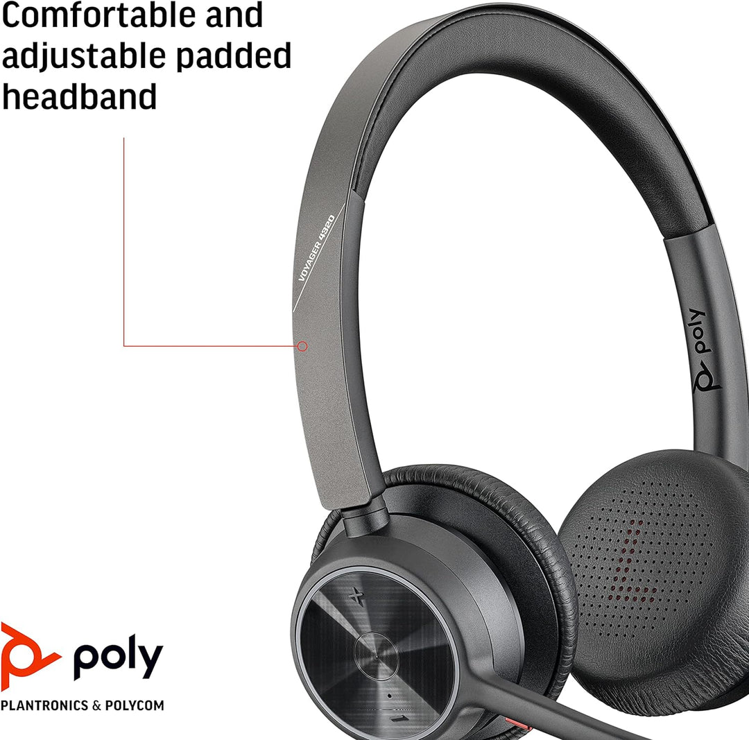 Poly – schnurloses Voyager 4320 UC-Headset (Plantronics) – Kopfhörer mit Mikrofonarm – USB-A-Bluetoo