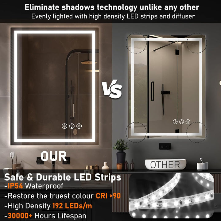Simusi Bluetooth Badspiegel mit Beleuchtung LED, 60x80cm Spiegel mit Light, Wandspiegel mit Frontbel