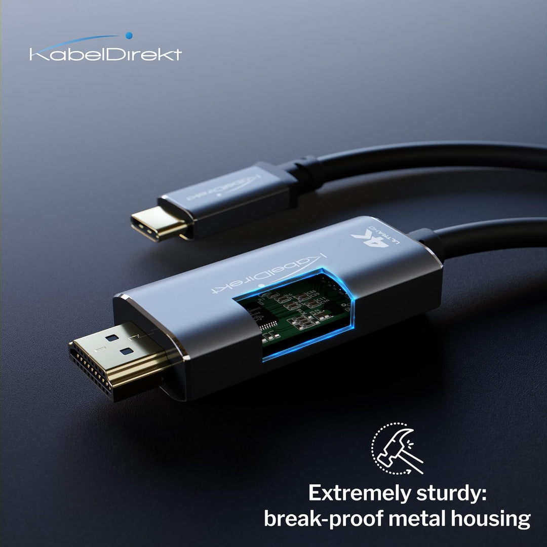 KabelDirekt – USB C auf HDMI Adapter Kabel mit bruchfesten Metallsteckern – 2m (überträgt 4K-Video b