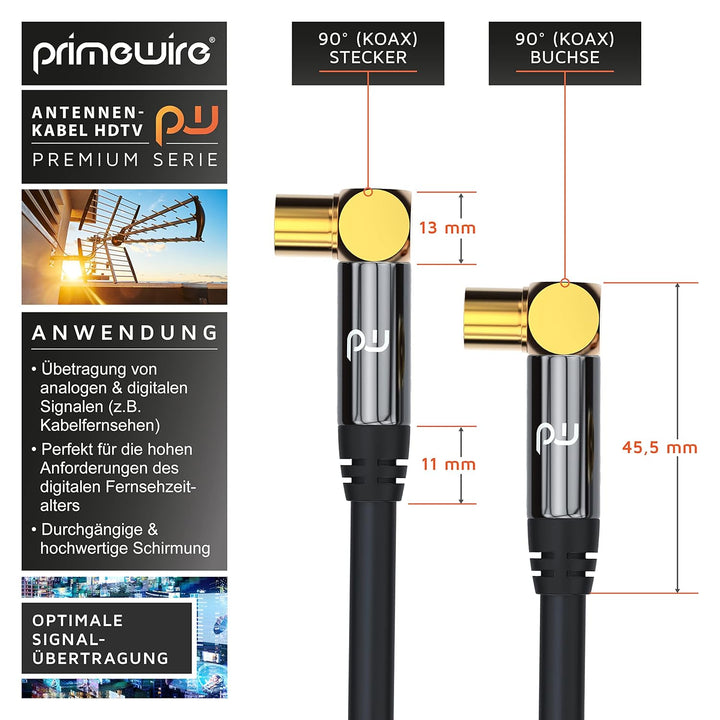 CSL - 12,5m 8k 4k HDTV Antennenkabel 75 Ohm 90 gewinkelt - Stecker 90 Grad Kupplung 90 Grad- DVB-T u