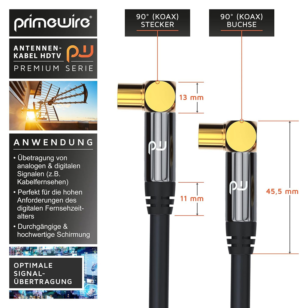 CSL - Antennenkabel 20m 8k 4k HDTV - TV Kabel 90° gewinkelt – Fernsehkabel mit bruchfestem Metallste
