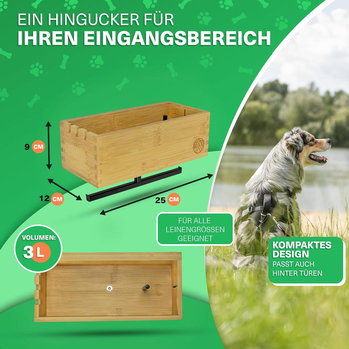 VELONT Hundegarderobe mit Ablage Personalisiert - Grösse XL - Perfekter Leinenparkplatz - Bambus - D