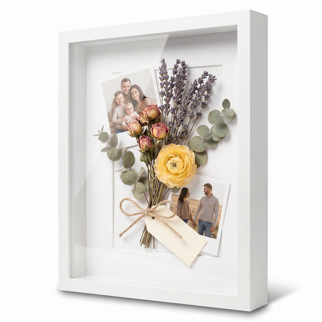 PHOTOLINI 3D Bilderrahmen zum Befüllen 30x40 Weiss gross, 3 cm tiefer Objektrahmen mit Glas, tiefer
