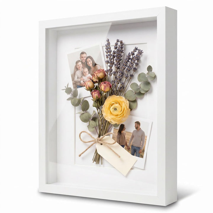 PHOTOLINI 3D Bilderrahmen zum Befüllen 30x40 Weiss gross, 3 cm tiefer Objektrahmen mit Glas, tiefer