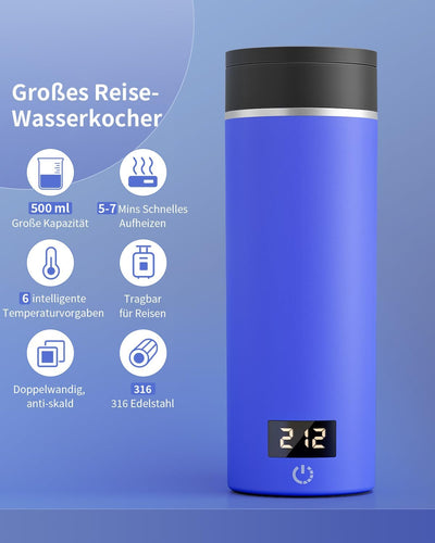 AIRMSEN Wasserkocher Klein mit 6 Temperatureinstellung, 500ml Mini Elektrischer Wasserkocher mit SUS