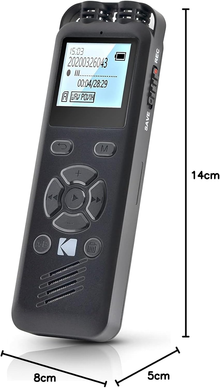 KODAK Hohe Intensität VRC250 digitaler Voice Recorder | Sprachgesteuertes wiederaufladbares Mini Dik