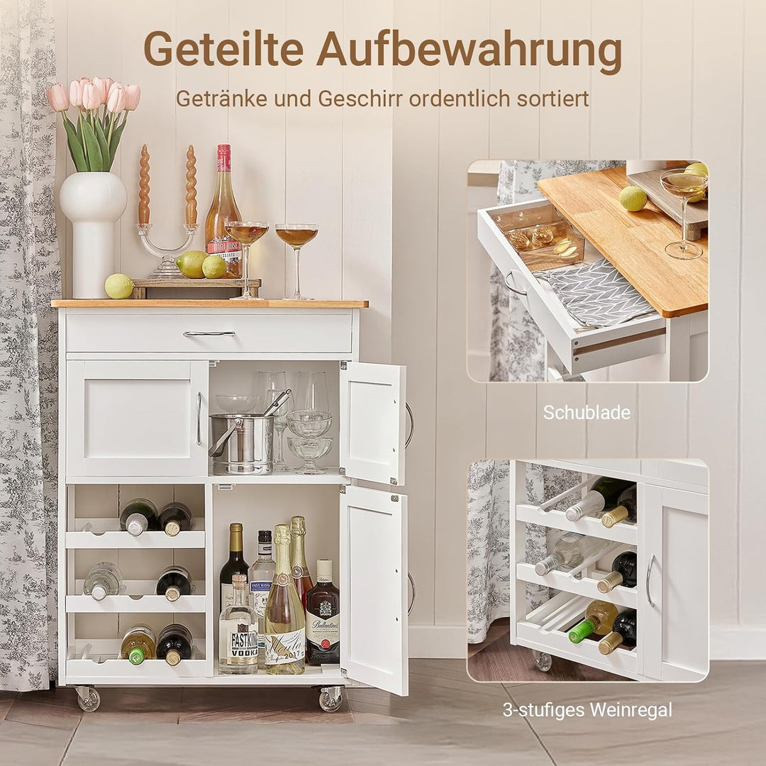 SoBuy® FKW45-WN Servierwagen mit Flaschenablagen und Schublade Küchenwagen Küchenschrank Rollwagen a