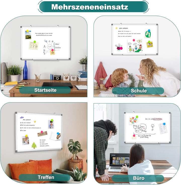 Whiteboard Magnetisch, Magnettafel mit Aluminiumrahmen, 80×100cm Magnetwand White Board mit Stiftabl