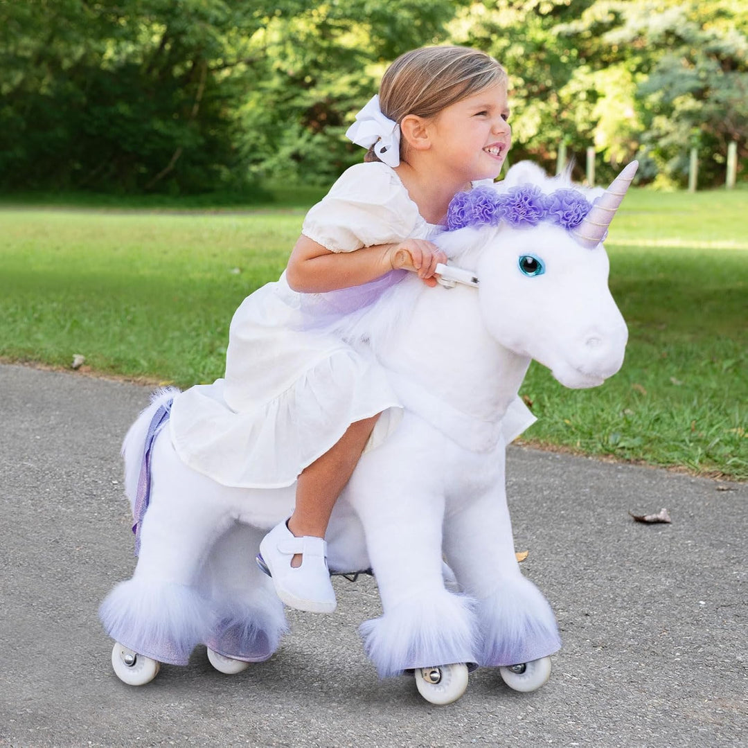 PonyCycle Einhorn Reitspielzeug, für Kinder 3–4 Jahre, 76cm Hoch, Einhorn auf Rollen mit Handbremse,