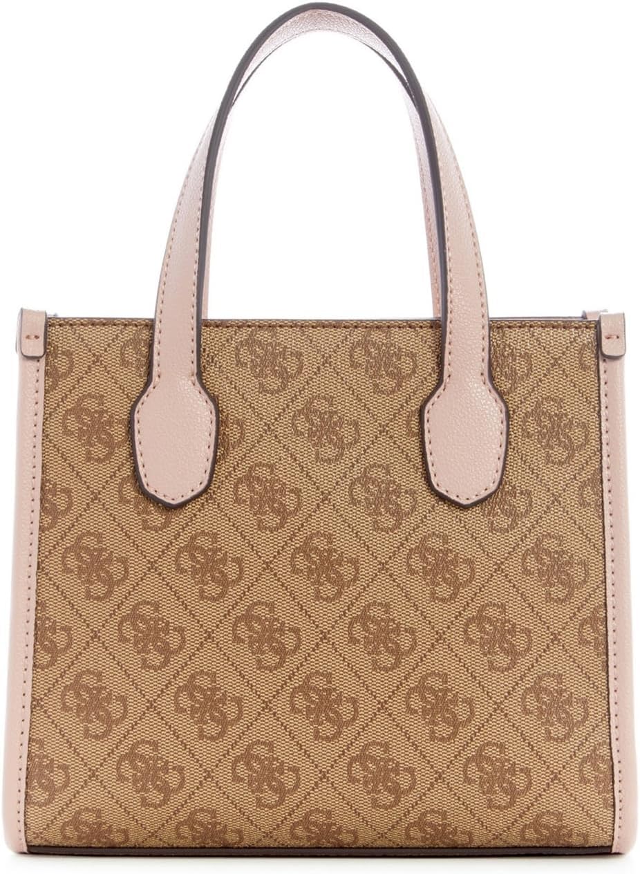 GUESS Damen Silvana Tote Umhängetasche, Mini-Tragetasche, Tragegriff Oben Latte-logo/Rosenholz, Latt