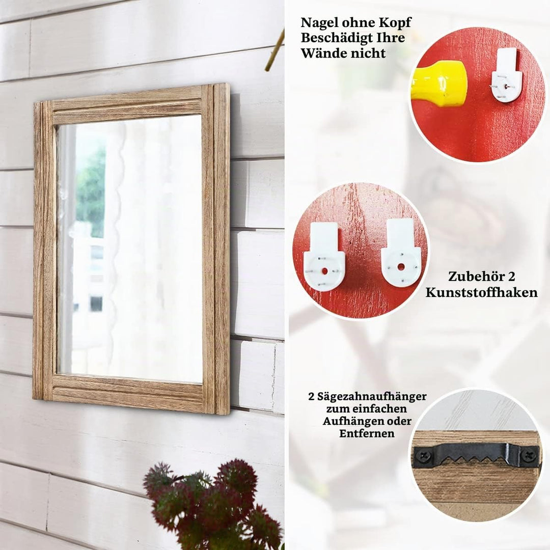 AAZZKANG Rustikale Spiegel für Wand, rechteckig, Holzrahmen, Spiegel, Bauernhaus, Schlafzimmer, Bade