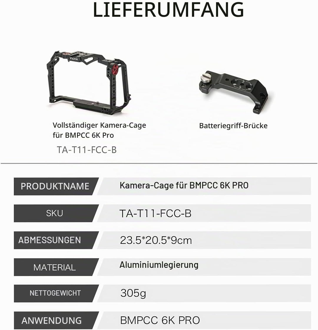 Tilta Vollkamera-Käfig kompatibel mit BMPCC 6K Pro - Schwarz TA-T11-FCC-B, Schwarz