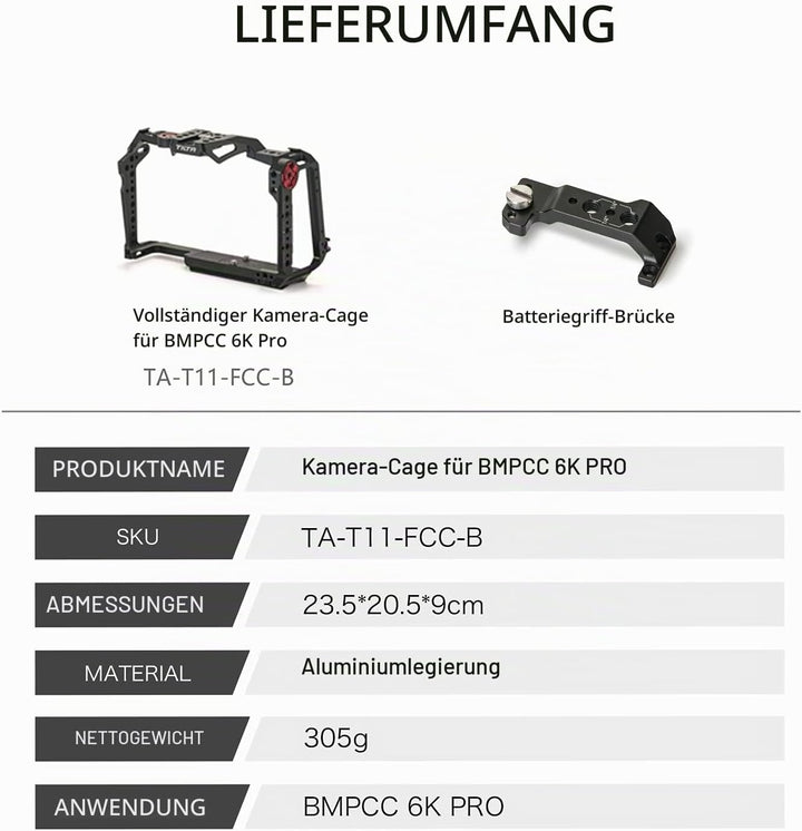 Tilta Vollkamera-Käfig kompatibel mit BMPCC 6K Pro - Schwarz TA-T11-FCC-B, Schwarz
