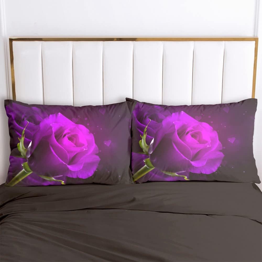 Luowei Rosen Bettwäsche 135x200cm 4 Teilig Lila Rosenmuster Vintage Blumen Bettwäsche Set Microfaser
